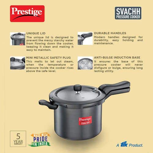 Prestige Svachh Hard Anodised Spillage Control Pressure Cooker, (Black)
