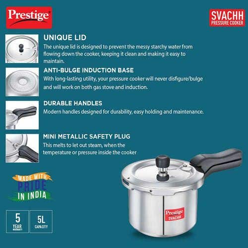 Prestige Svachh Aluminium Anti Bulge Induction Base Pressure Cooker (Silver)