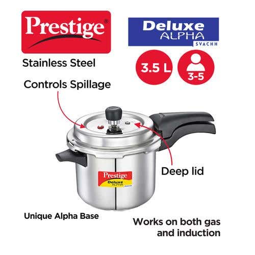 Prestige Deluxe Alpha Svachh Stainless Steel Spillage Control Pressure Cooker (Silver)Handi with Glass lid 1.5L