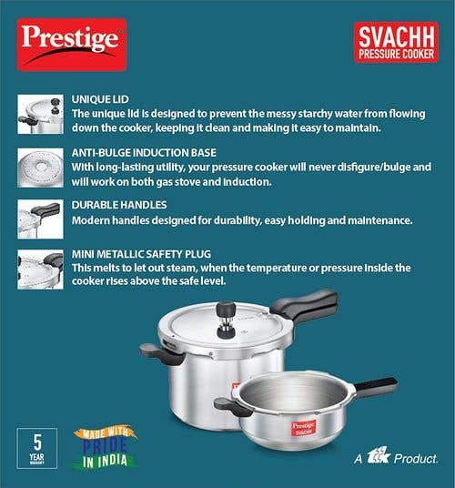 Prestige Svachh Aluminium Anti Bulge Induction Base Pressure Cooker (Silver)