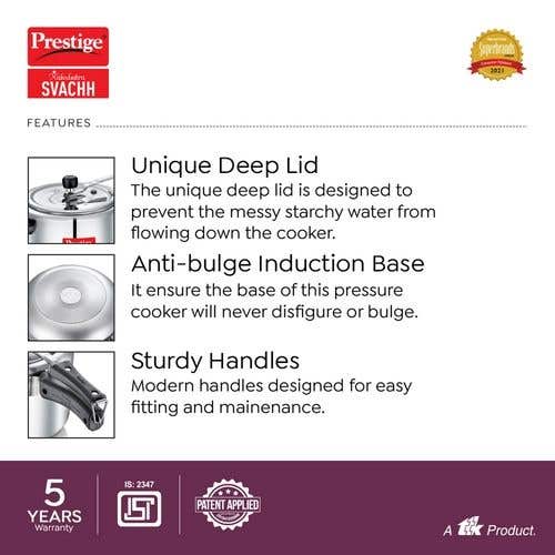 Prestige Nakshatra Svachh Aluminium Spillage Control Pressure Cooker (Silver)