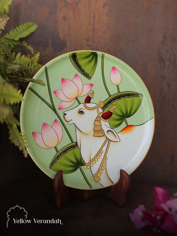 Pichwai Cow Handpainted Wall Plate - 10"