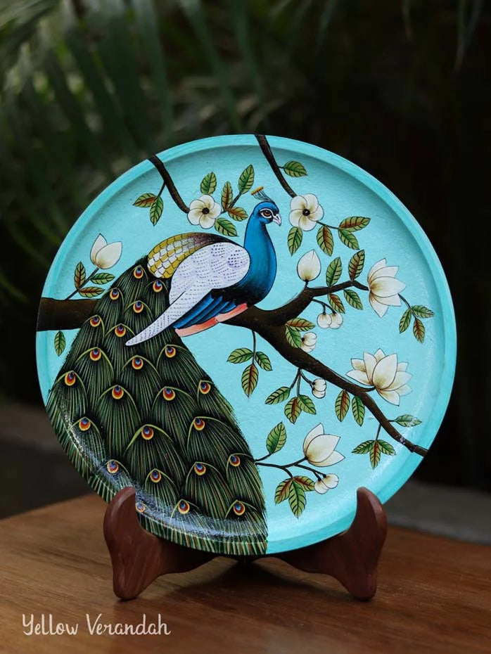 Pichwai Peacock Handpainted Wall Plate - 9"