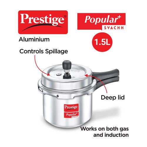 Prestige Popular Plus Svachh Virgin Aluminium Spillage Control Pressure Cooker (Silver)