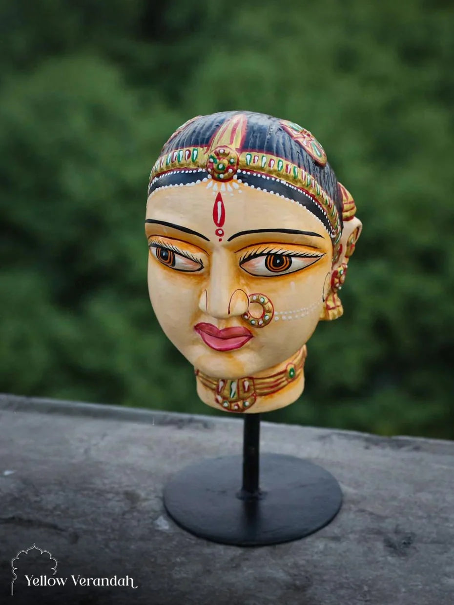 Wooden Gowri Durga Face on Stand