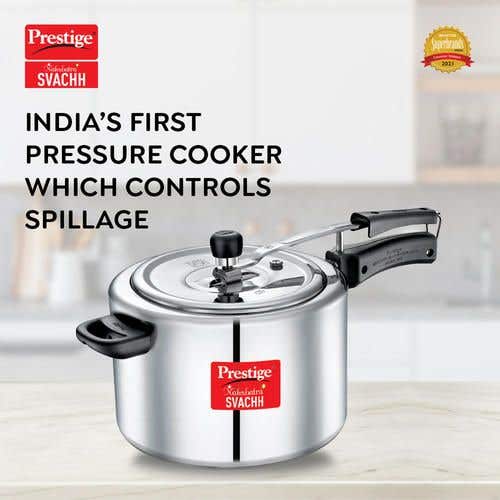 Prestige Nakshatra Plus Svachh Aluminium Inner Lid Pressure Cooker with Unique Deep Lid for Spillage Control