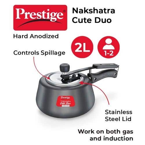 Prestige Nakshatra Cute Duo Svachh Hard Anodised Spillage Control Pressure Cooker (Black)