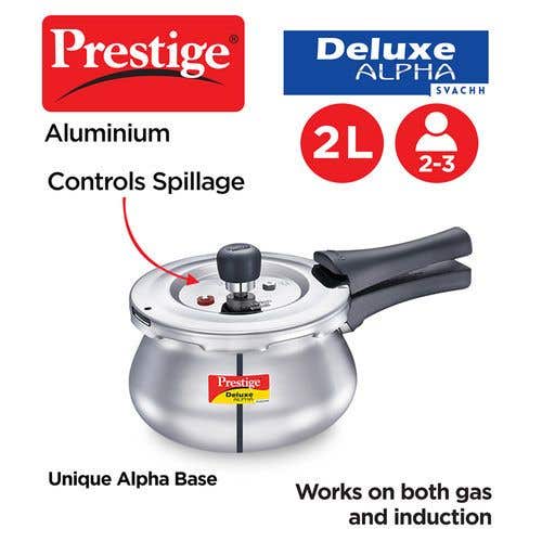 Prestige Deluxe Alpha Svachh Stainless Steel Spillage Control Handi Pressure Cooker (Silver)