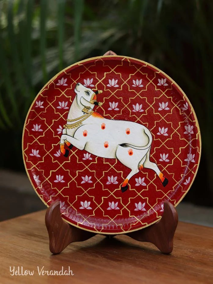 Pichwai Cow Handpainted Wall Plate - 9"