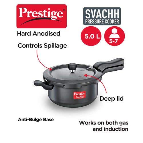 Prestige Svachh Hard Anodised Spillage Control Senior Pressure Cooker, (Black)