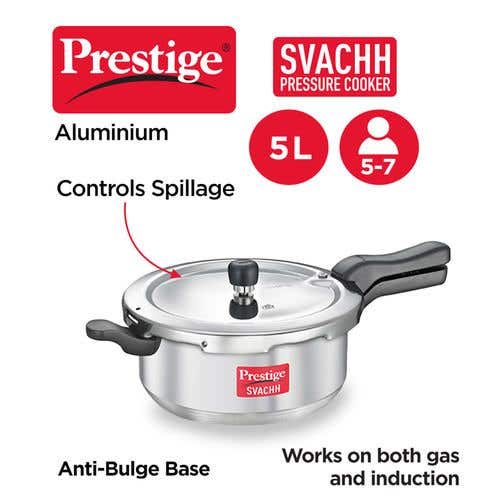 Prestige Svachh Aluminium Anti Bulge Induction Base Senior Deep Pan Pressure Cooker, (Silver)