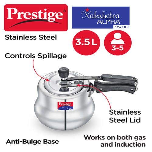 Prestige Nakshatra Alpha Svachh Stainless Steel Spillage Control Handi Pressure Cooker (Silver)