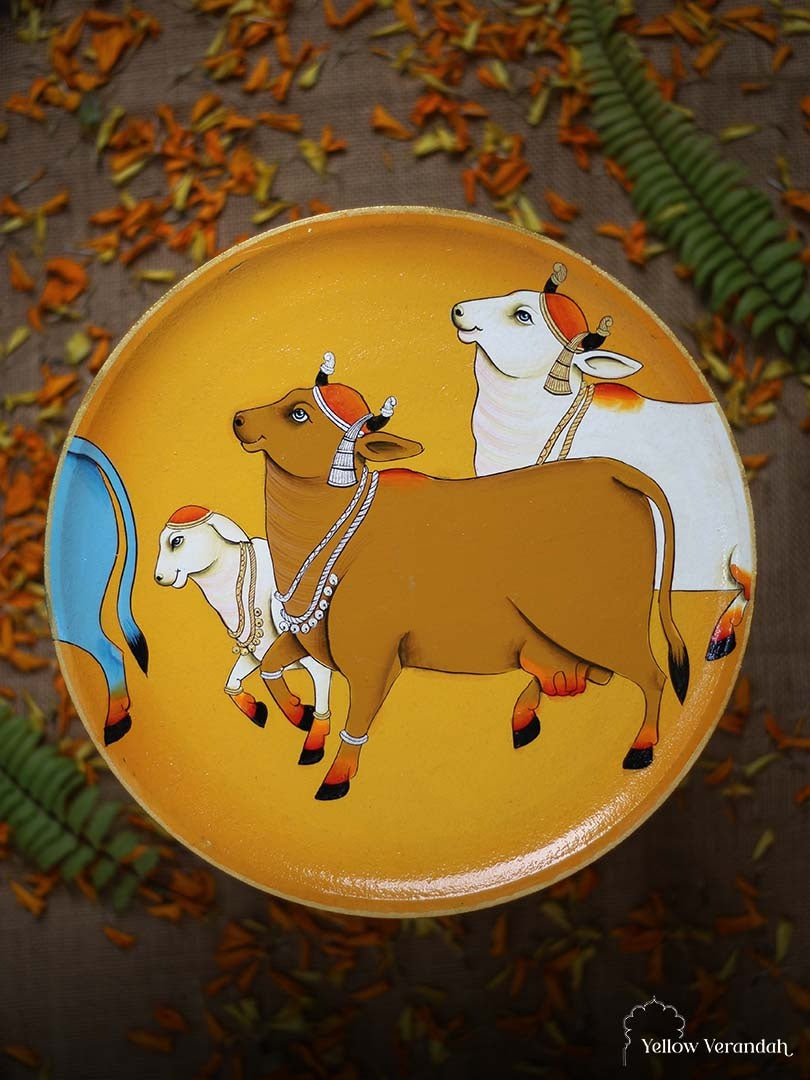 Pichwai Cows Handpainted Wall Plates - Set of 3