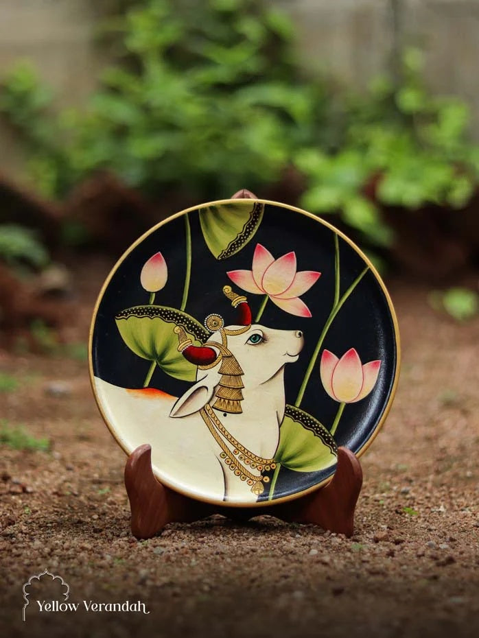 Pichwai Cow Handpainted Wall Plate - 9"