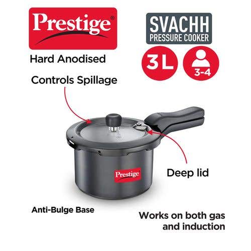 Prestige Svachh Hard Anodised Spillage Control Pressure Cooker, (Black)