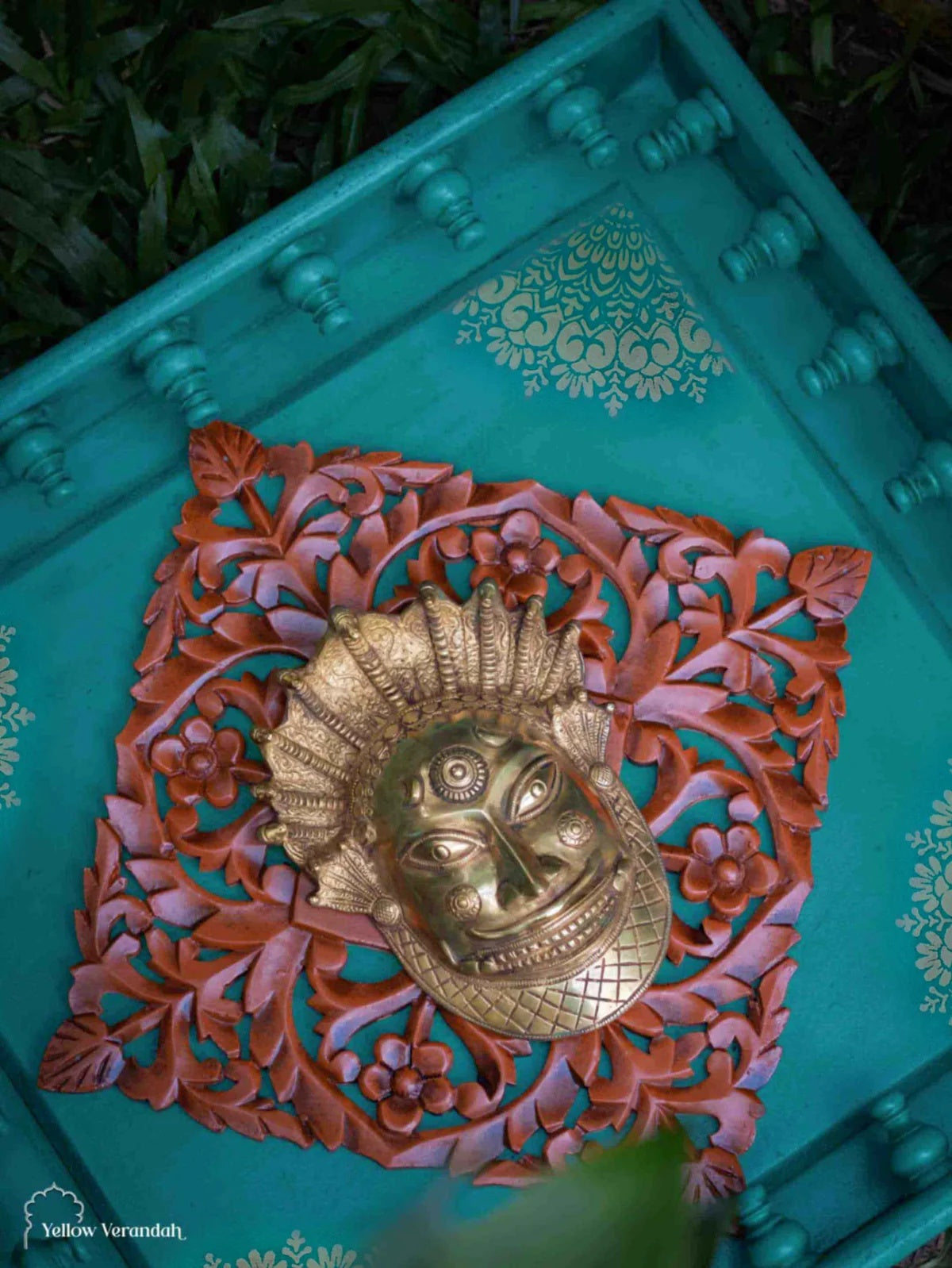 Wooden Wall Carving Frame with Brass Shiv