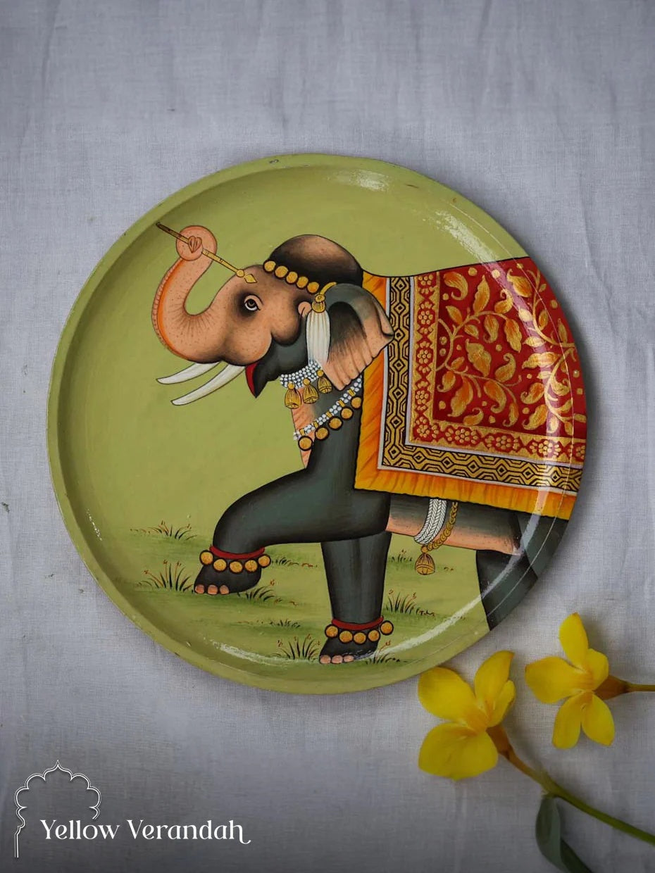 Pichwai Elephant Handpainted Wall Plate - 10"