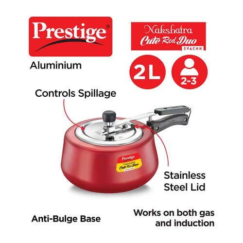 Prestige Nakshatra Cute Duo Svachh Aluminium Spillage Control Pressure Cooker (Red)