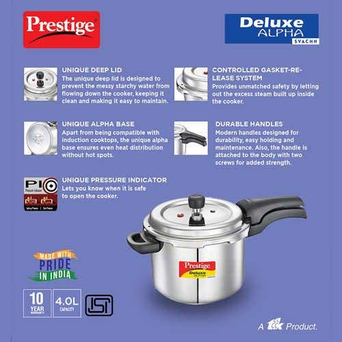 Prestige Deluxe Alpha Svachh Stainless Steel Spillage Control Pressure Cooker (Silver)Handi with Glass lid 1.5L