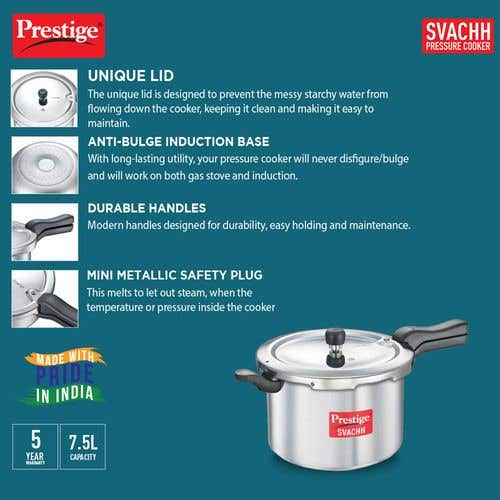 Prestige Svachh Aluminium Anti Bulge Induction Base Pressure Cooker (Silver)