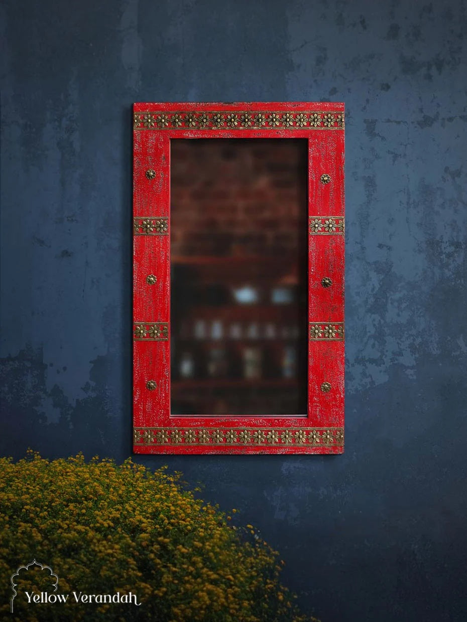 Bikaneri Distressed Mirror - Red