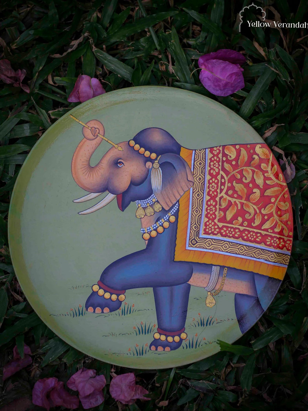 Pichwai Elephant Handpainted Wall Plate - 10"