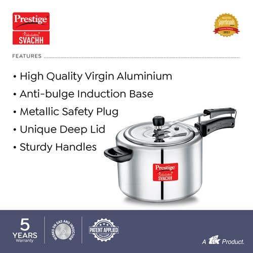 Prestige Nakshatra Plus Svachh Aluminium Inner Lid Pressure Cooker with Unique Deep Lid for Spillage Control