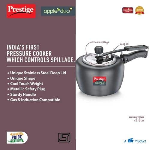 Prestige Apple Duo Plus Hard Anodised Spillage Control Pressure Cooker (Black)