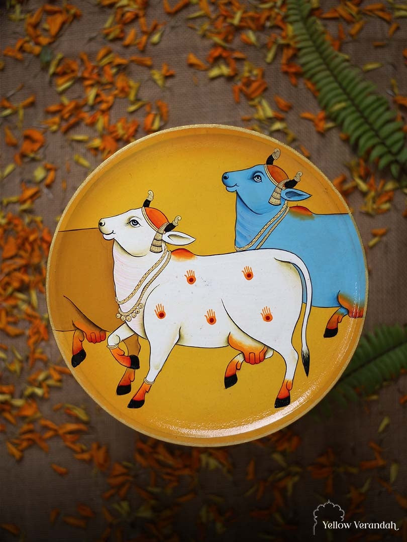 Pichwai Cows Handpainted Wall Plates - Set of 3