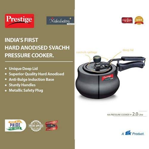 Prestige Nakshatra Plus Svachh Hard Anodised Aluminium Spillage Control Handi Pressure Cooker (Black)