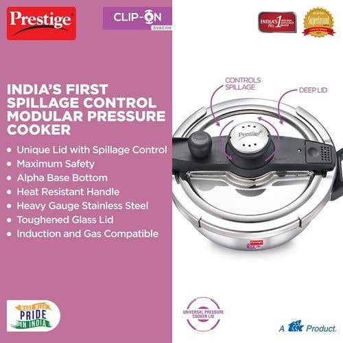 Prestige Clip-on Svachh Stainless Steel Spillage Control Pressure Cooker, (Silver)