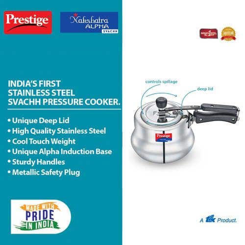 Prestige Nakshatra Alpha Svachh Stainless Steel Spillage Control Handi Pressure Cooker (Silver)
