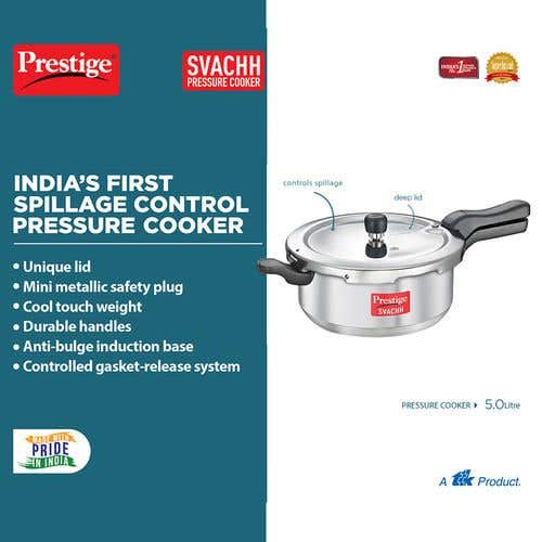 Prestige Svachh Aluminium Anti Bulge Induction Base Senior Deep Pan Pressure Cooker, (Silver)