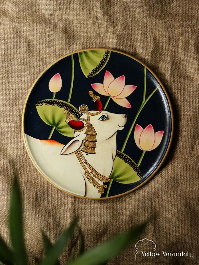 Pichwai Cow Handpainted Wall Plate - 9"