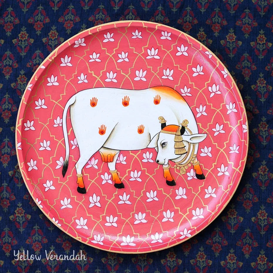 Pichwai Jaali Cow Handpainted Wall Plate - 10"
