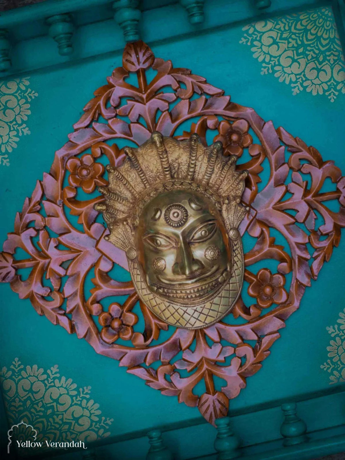 Wooden Wall Carving Frame with Brass Shiv