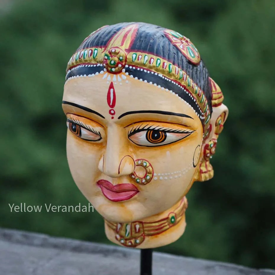 Wooden Gowri Durga Face on Stand