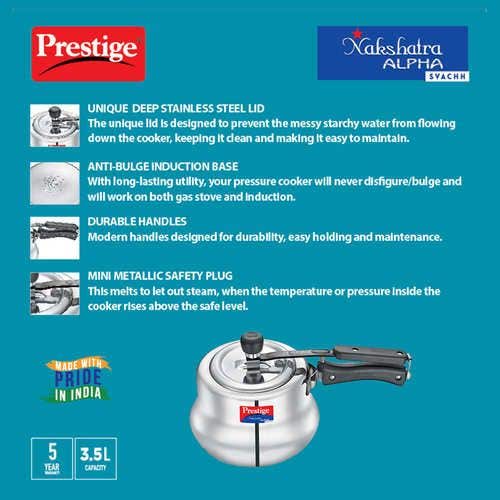 Prestige Nakshatra Alpha Svachh Stainless Steel Spillage Control Handi Pressure Cooker (Silver)