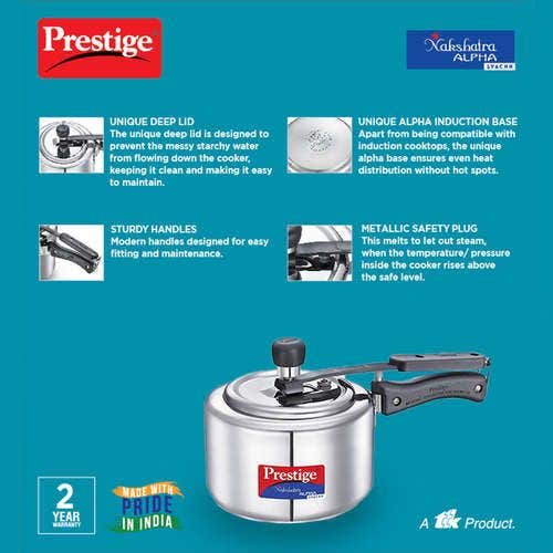 Prestige Nakshatra Alpha Svachh Stainless Steel Spillage Control Pressure Cooker (Silver)