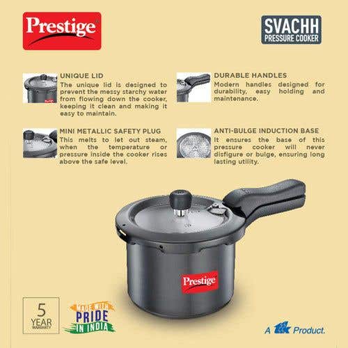 Prestige Svachh Hard Anodised Spillage Control Pressure Cooker, (Black)