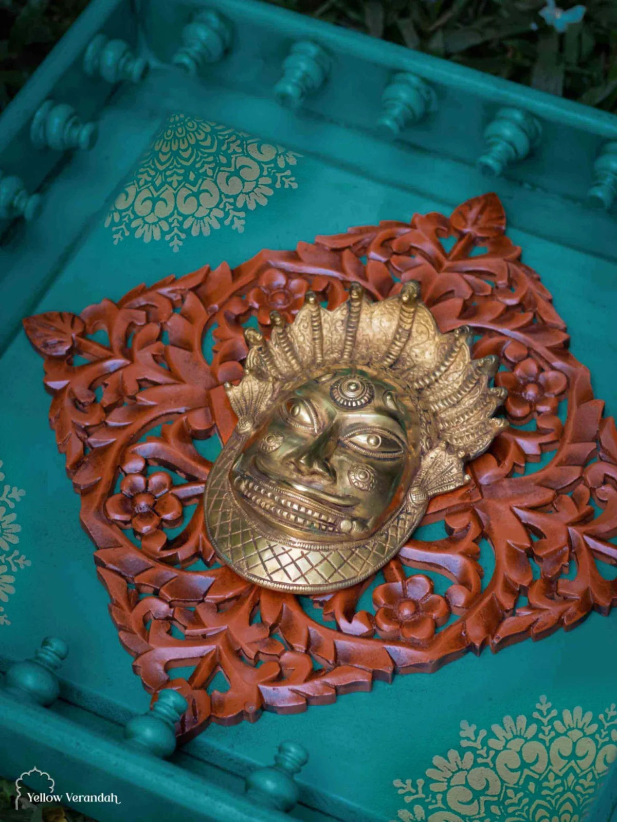 Wooden Wall Carving Frame with Brass Shiv