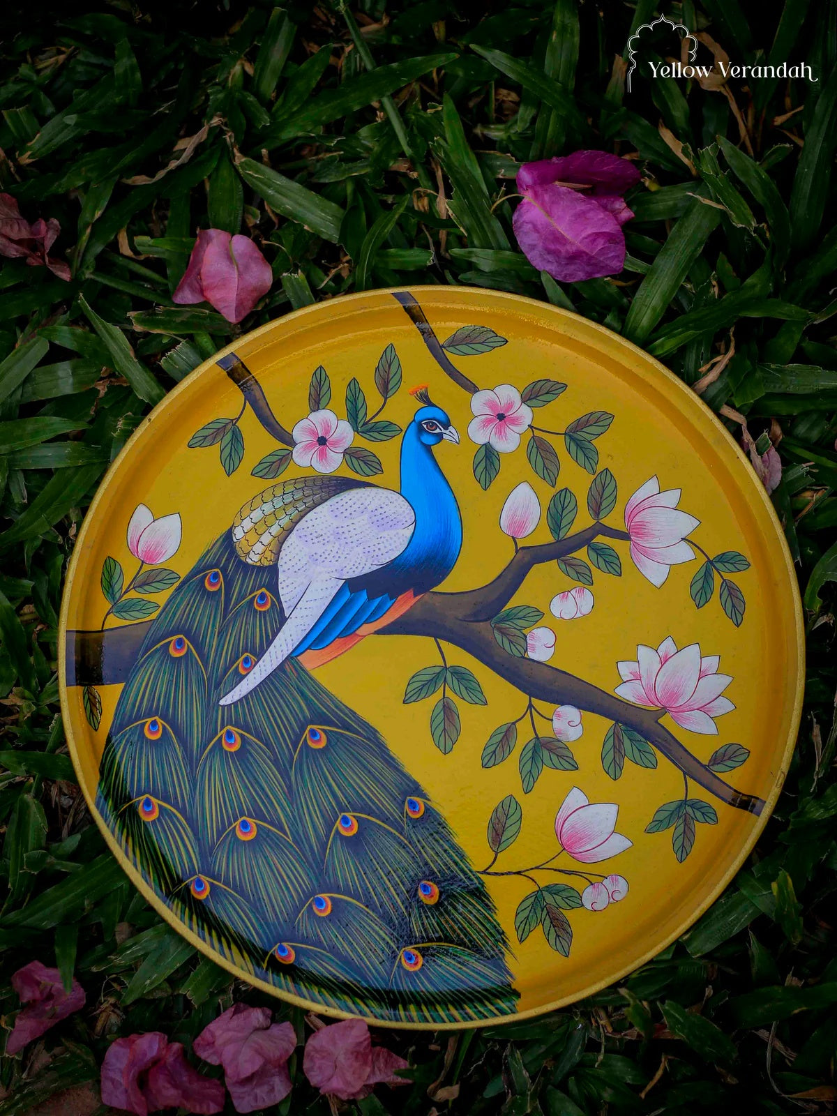 Pichwai Peacock Handpainted Wall Plate - 9"