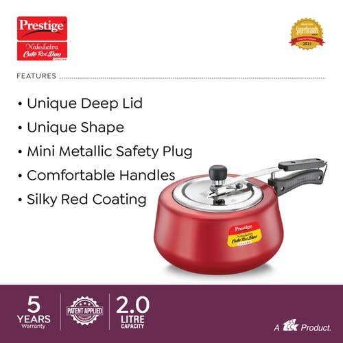 Prestige Nakshatra Cute Duo Svachh Aluminium Spillage Control Pressure Cooker (Red)