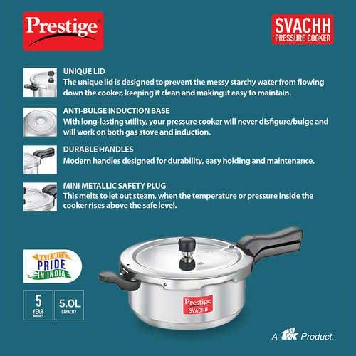Prestige Svachh Aluminium Anti Bulge Induction Base Senior Deep Pan Pressure Cooker, (Silver)