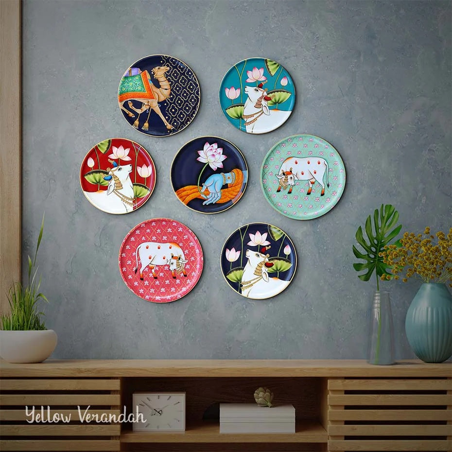 Pichwai Jaali Cow Handpainted Wall Plate - 10"
