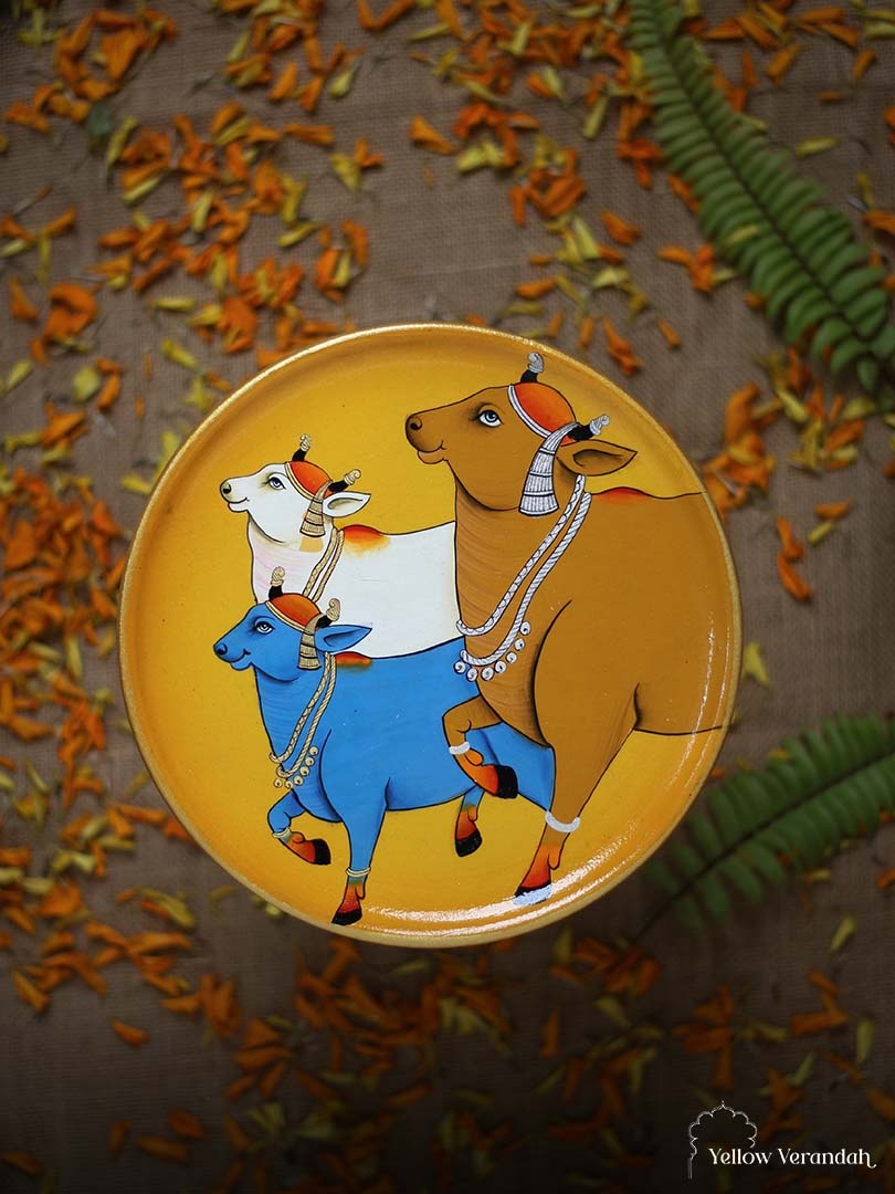 Pichwai Cows Handpainted Wall Plates - Set of 3