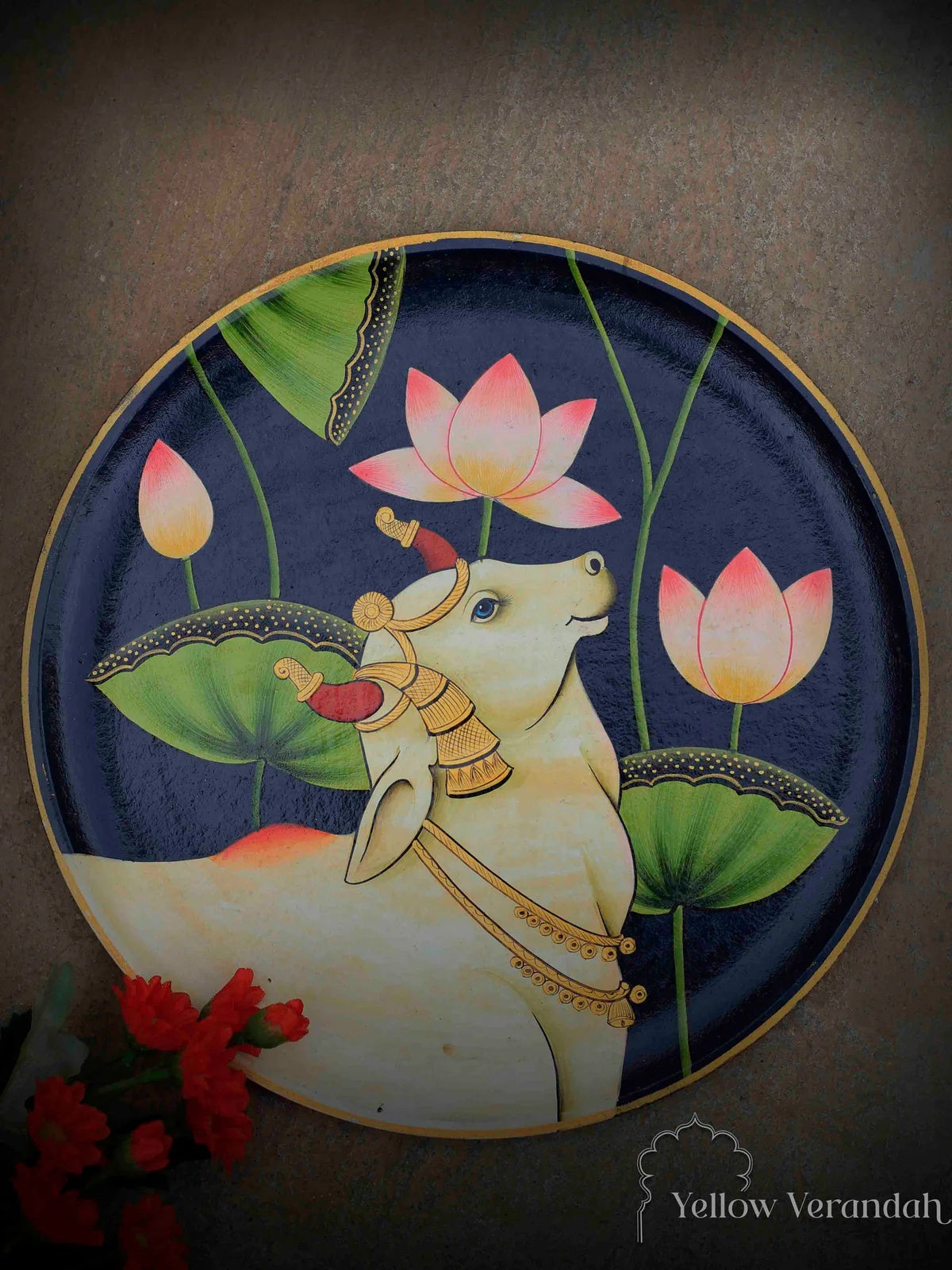 Pichwai Cow Handpainted Wall Plate - 9"
