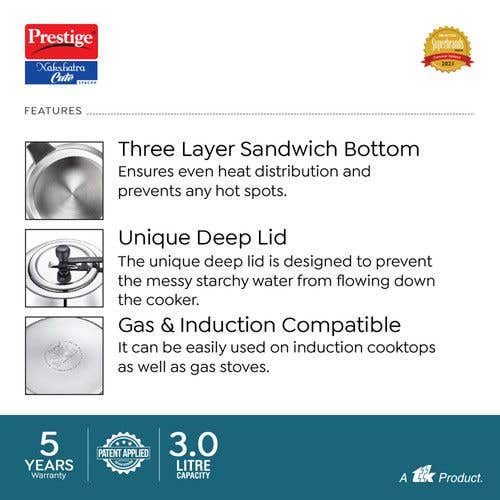 Prestige Nakshatra Cute Svachh Stainless Steel Spillage Control Pressure Cooker (Silver)