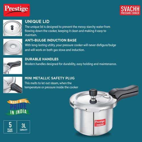 Prestige Svachh Aluminium Anti Bulge Induction Base Pressure Cooker (Silver)