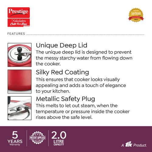 Prestige Nakshatra Cute Duo Svachh Aluminium Spillage Control Pressure Cooker (Red)